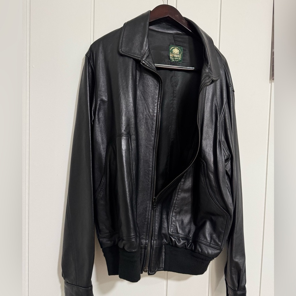Handmade Italian Leather Mens Bomber Jacket sizing 50R